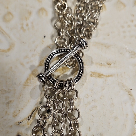 Chico’s Necklace Lariat Y Chain Skeleton Key Silver Tone Front Toggle Clasp - Picture 4 of 7